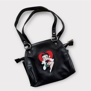 Vintage embroidered black hand purse Betty Boop & heart EUC Y2K